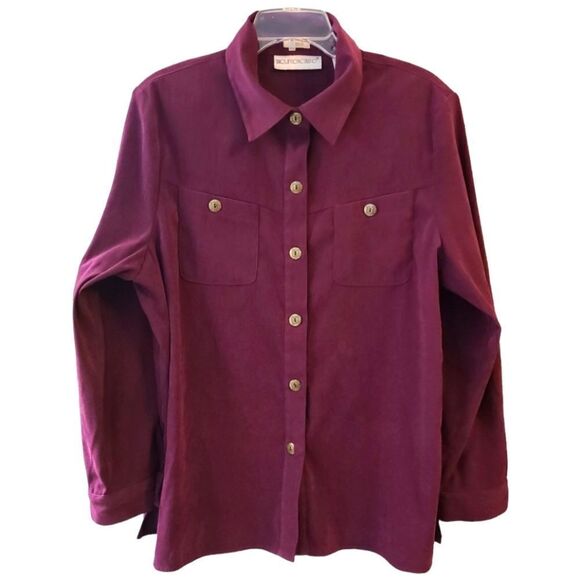 Brownstone Studio Vintage Suede Feel Maroon Button Down Shirt - Picture 1 of 8